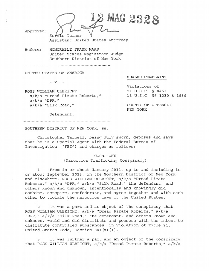 Silkroad Anklageschrift (Seite 1)